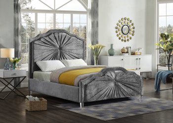 Rosie Upholstered Bed in Grey Velvet Fabric by Meridian [MRB-Rosie Grey]