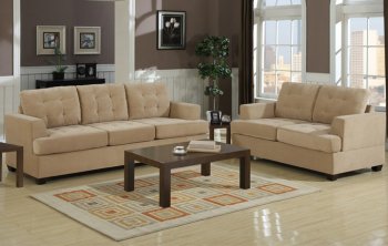 Khaki Waffle Suede Fabric Modern Sofa & Loveseat Set [PXS-7144]