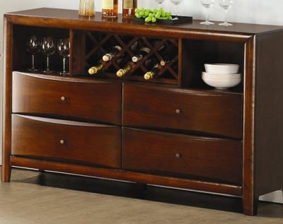 Walnut Finish Elegant Contemporary Server w/Wine Rack