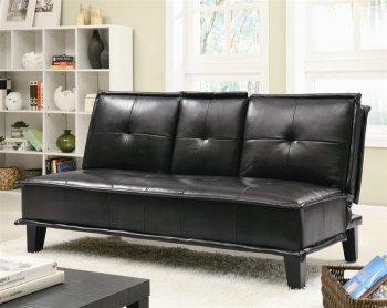 Black Leather-Like Vinyl Modern Sofa Bed w/Flip-Down Tray [CRSB-300138]