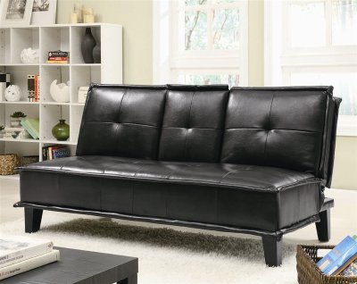 Black Leather-Like Vinyl Modern Sofa Bed w/Flip-Down Tray