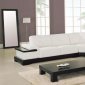 White Leather Contemporary Sectional Sofa W/Cappuccino Wood Base