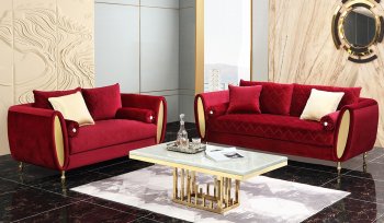 Ruby Sofa & Loveseat Set in Red Fabric w/Options [ADS-Ruby]