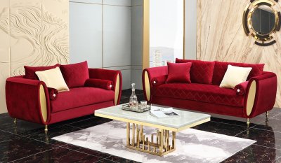 Ruby Sofa & Loveseat Set in Red Fabric w/Options