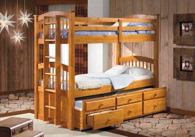 Solid Pine Contemporary Twin Tri-Plex Bunk Bed