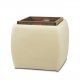 Cube Ottoman Set of 2 in Ivory Leatherette w/Serving Tray