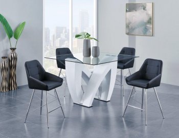 D9913BT Dining Set 5Pc White by Global w/D1067BS-BL Stools [GFDS-D9913BT-D1067BS-BL]