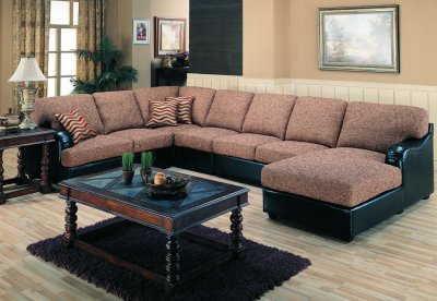 Multi Color Chenille Fabric Contemporary Sectional W/Bycast Base