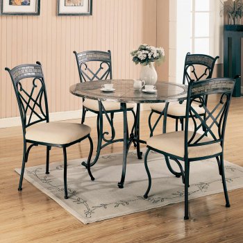 Stone Style Top & Black Metal Base Classic 5Pc Dining Set [CRDS-120661]