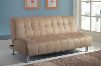 Beige Microfiber Modern Convertible Sofa Bed w/Steel Legs [AMSB-05635]