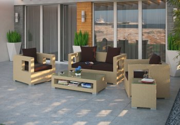 Lunar 5Pc Patio Sofa Set by Modway in Tan & Brown [MWOUT-Lunar Tan Brown]