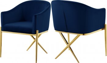 Xavier Dining Chair 763 Set of 2 Navy Velvet Fabric by Meridian [MRDC-763 Xavier Navy]