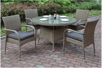 207 Outdoor Patio 5Pc Table Set in Tan by Poundex w/Options [PXOUT-207]