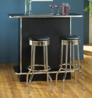 Black Finish Modern Bar Unit w/Chrome Trim & Storage Space