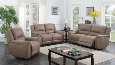 Justin Power Motion Sofa & Loveseat in Light Brown