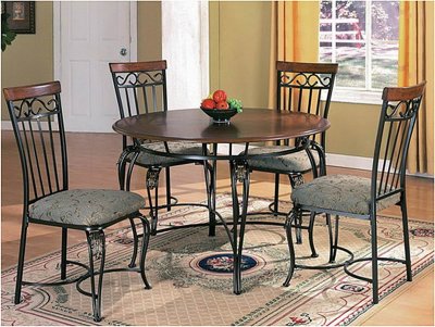 Wood Top & Metal Base Classic Dining Table w/Optional Chairs