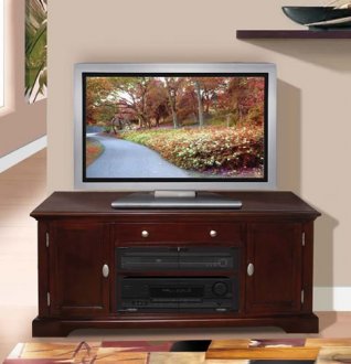 Dark Cherry Finish Contemporary Tv Stand With Storage Cabinets