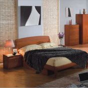 Cherry Finish Modern Bedroom Set With Paneled Headboard