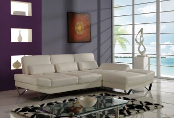 U1350 Sectional Sofa in Off-White Bonded Leather by Global [GFSS-U1350-SEC White]