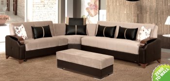 Rosso Sectional Sofa Bed in Light Coffee Microfiber by Rain [RNSS-Rosso Light Coffee]