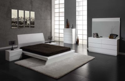 White High Gloss Finish Modern Bedroom w/Options