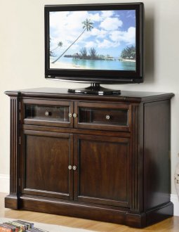 Rich Brown Finish Modern TV Stand w/Hidden Slide Out End Units