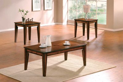 Distressed Amber Finish Modern 3Pc Coffee Table Set