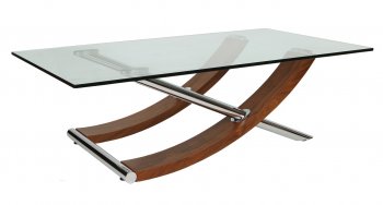 Robin Coffee Table in Walnut w/Clear Glass Top by Whiteline [WLCT-Robin]