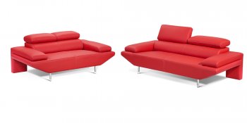 Red Italian Leather Modern Sofa & Loveseat Set w/Optional Chair [JMS-Madrid]