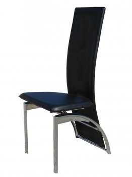 Set of 4 Black Leatherette Modern Dining Chairs w/Chromed Legs [GRDC-Y-621-Black]