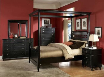 Black Finish Classic Bedroom w/Canopy Bed & Optional Items [HEBS-839C]