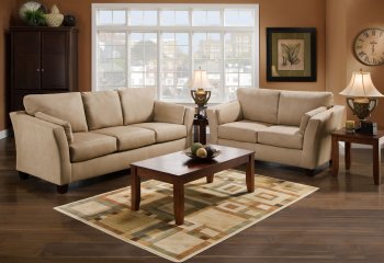 Camel Microfiber Sofa & Loveseat Set w/Optional 3PC Table Set [AFS-7900-Camel]