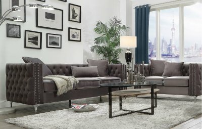 Gillian II Sofa & Loveseat Set 53385 in Dark Gray Velvet by Acme