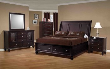 Cappuccino Finish Transitional Bedroom w/Storage Bed & Options [CRBS-201990 Sandy Beach]