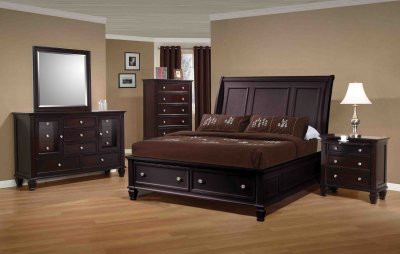 Cappuccino Finish Transitional Bedroom w/Storage Bed & Options