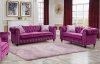 Camila Sofa & Loveseat Set in Magenta Velvet Fabric w/Options