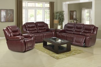 7252 Reclining Sofa in Burgundy Bonded Leather w/Optional Items [EGS-7252]