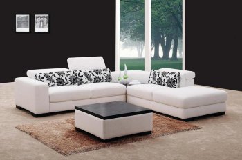 White Fabric Modern Sectional Sofa w/Square Ottoman [VGSS-Miami]