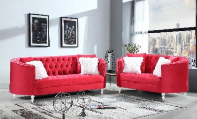 LCL-008 Sofa & Loveseat Set in Red Velvet