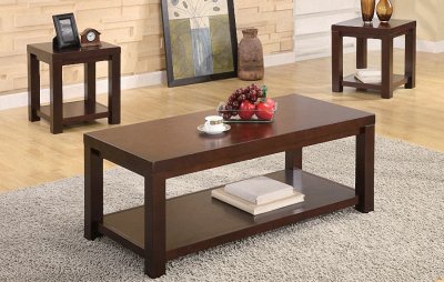 Cherry Brown Matte Finish Modern 3PC Coffee Table Set