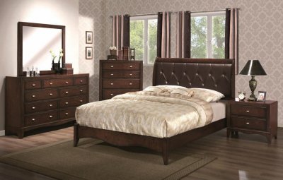 Brown Cherry Finish Transitional Bedroom w/Optional Case Goods