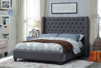 Ashton Upholstered Bed in Grey Linen Fabric w/Options [MRB-Ashton Navy]