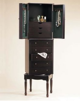 Modern Mahogany Finish Jewelry Armoire With Revolving Design