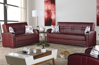 Manhattan Sofa Bed in Burgundy Leatherette w/Optional Items [MYSB-Manhattan]