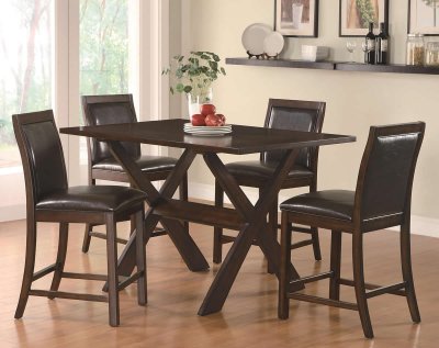 Rich Cappuccino Modern 5Pc Counter Height Dining Set w/X Base