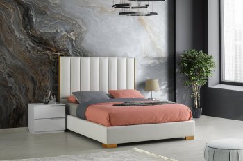 Eden Upholstered Bed B201 in White Vinyl [SFMAB-B201 Eden White]