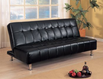 Black Vinyl Contemporary Elegant Futon Sofa Bed w/Metal Legs [CRSB-234-300118]