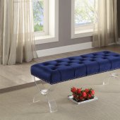 Ava Bench 102 in Navy Velvet Fabric by Meridian w/Acrylic Legs