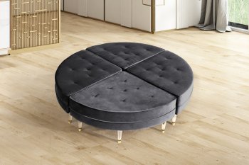 QUARTERS Coffee Table - Set of 2 Quarters - Charcoal Grey Velvet [KCCT-Quarters Grey Charcoal]