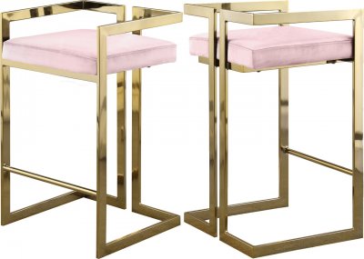 Ezra Counter Stool 912 Set of 2 Pink Velvet Fabric by Meridian